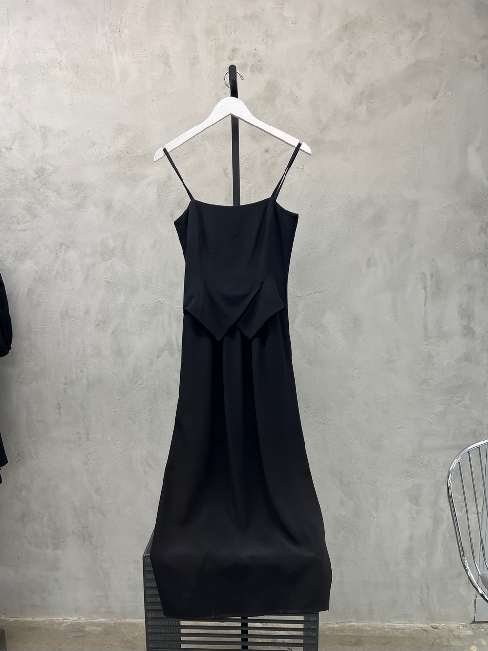 Black Slip Midi Dress with Pointed Waist Detail